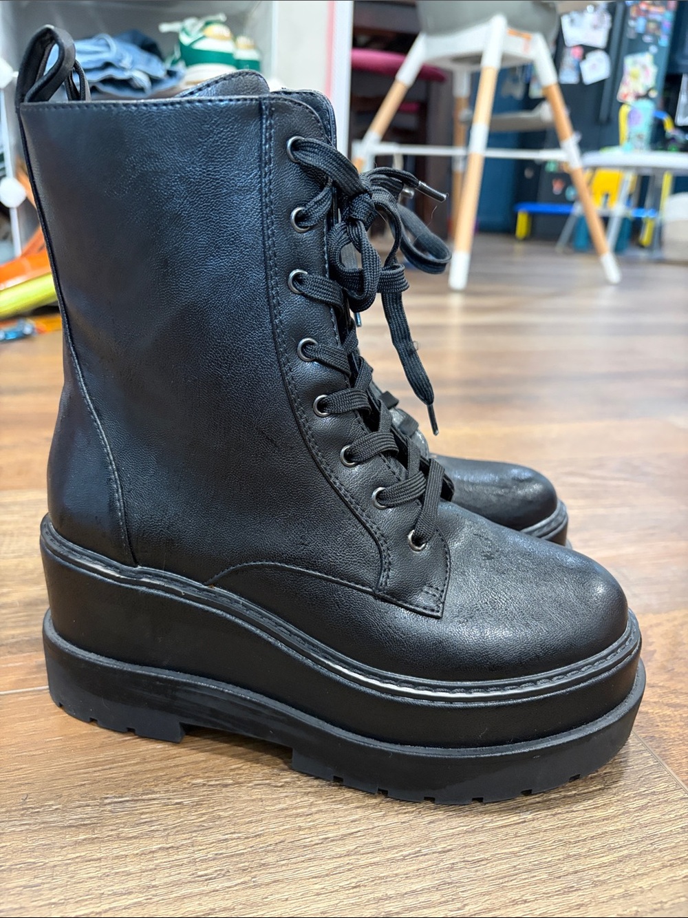 Jessica Simpson Black Lace-Up Platform Combat Boots